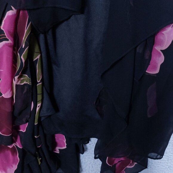Eva Blue Dress Women 28 Black Floral Chiffon Beaded Asymmetrical Y2K Vintage NWT - Picture 9 of 14